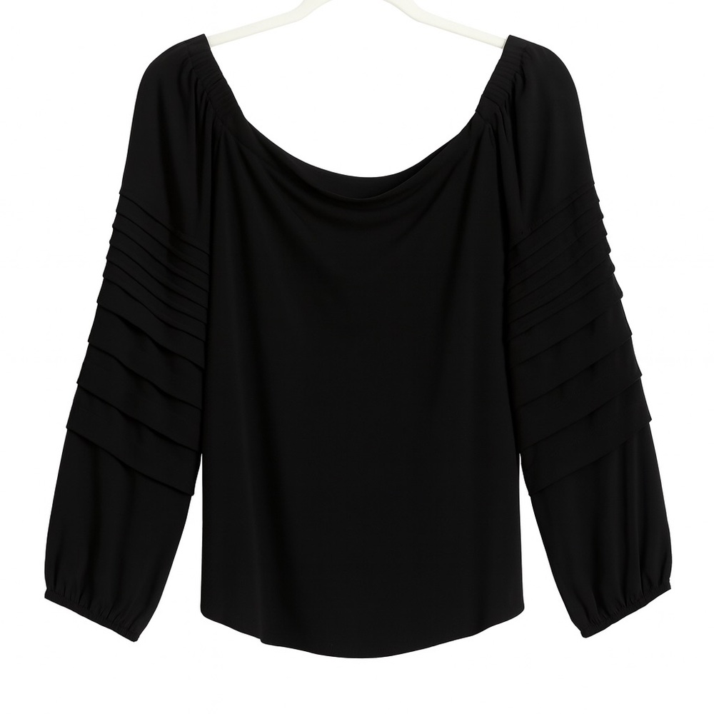 NWT Ann Taylor Black Pleated Sleeve Blouse – Size XL, On/Off Shoulder